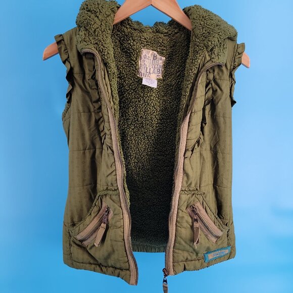 Billabong Olive Green Fleece-Lined Quilted Vest with Hood – Women’s M - Picture 7 of 14